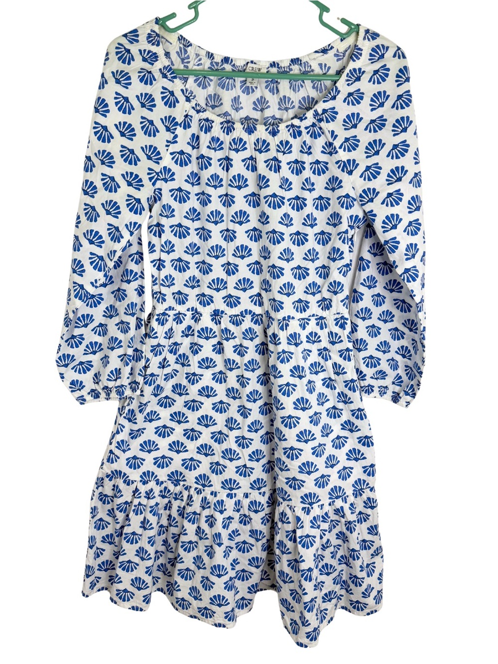 J. Crew White Long Sleeve Knee Length Dress with Blue Motif Size 2 - Picture 1 of 5